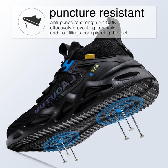 Men's Black Lightweight Comfortable Safety Shoes, Puncture Resistant Work Shoes - Picture 3 of 5